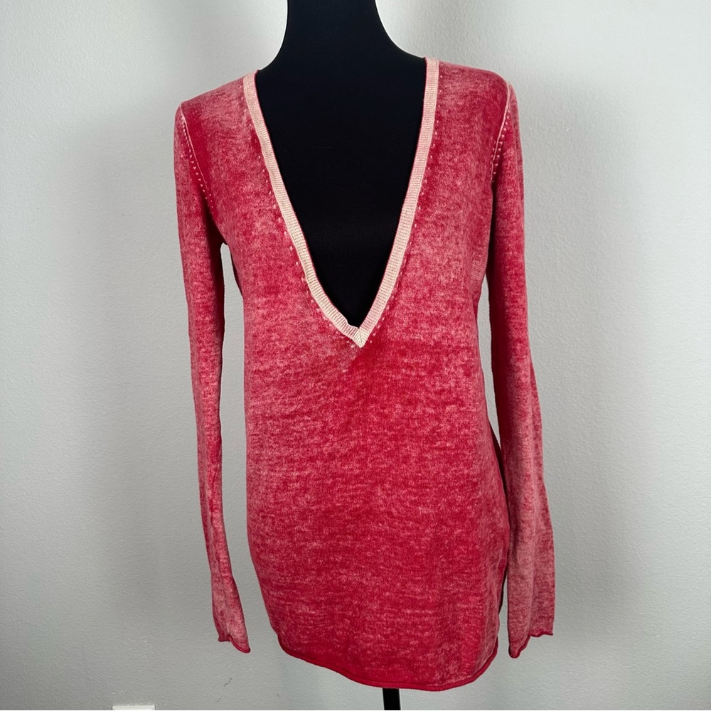 Vintage GAP Sweater Top Sz Medium Red Distressed Plunging V-Neck Bella Swan Y2K
